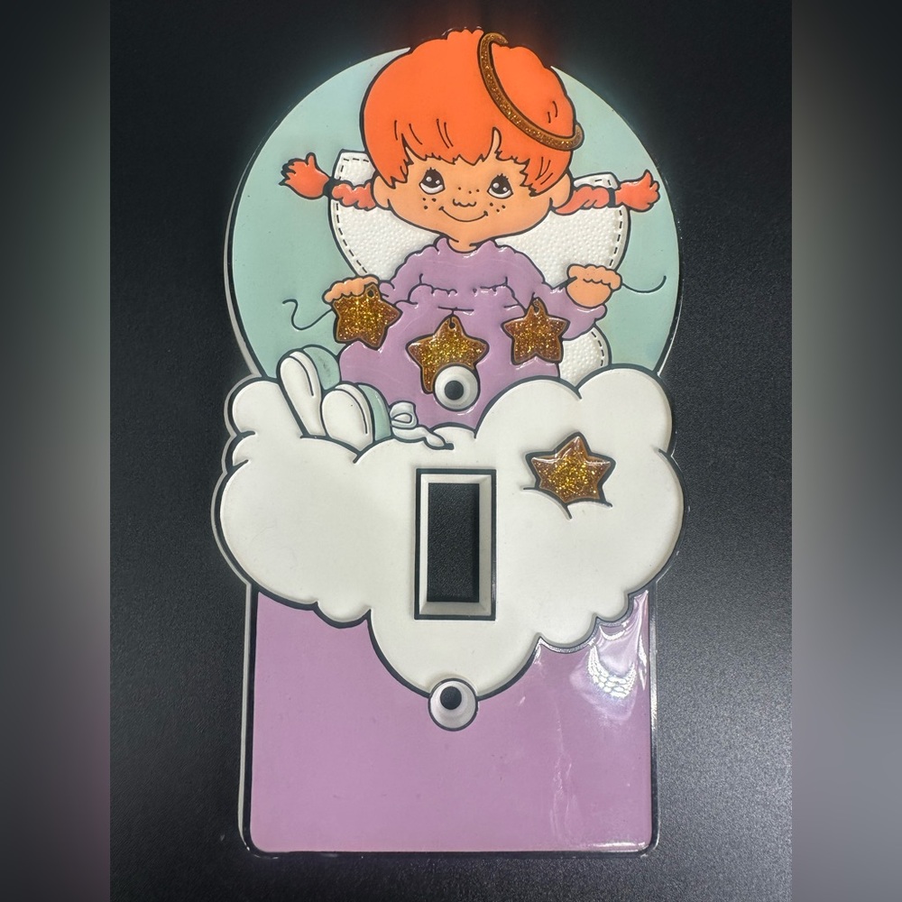 Vintage Angle‎ Babes Cherub Girl Gold Glitter Stars Light Switch Plate
